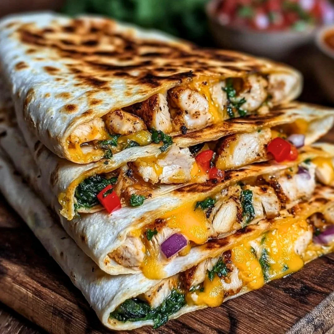 Delicious chicken quesadilla with melted cheese and fresh ingredients