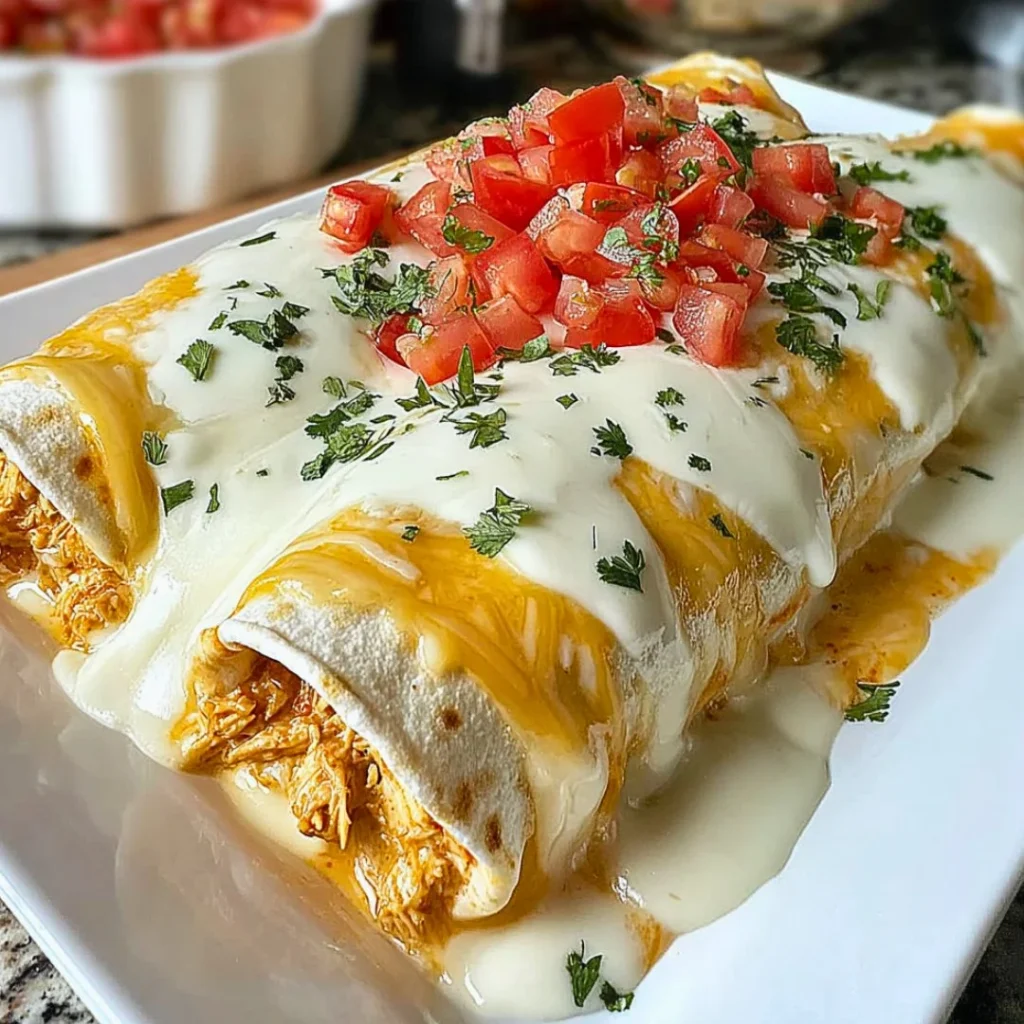 delicious creamy queso chicken enchiladas served on a plate