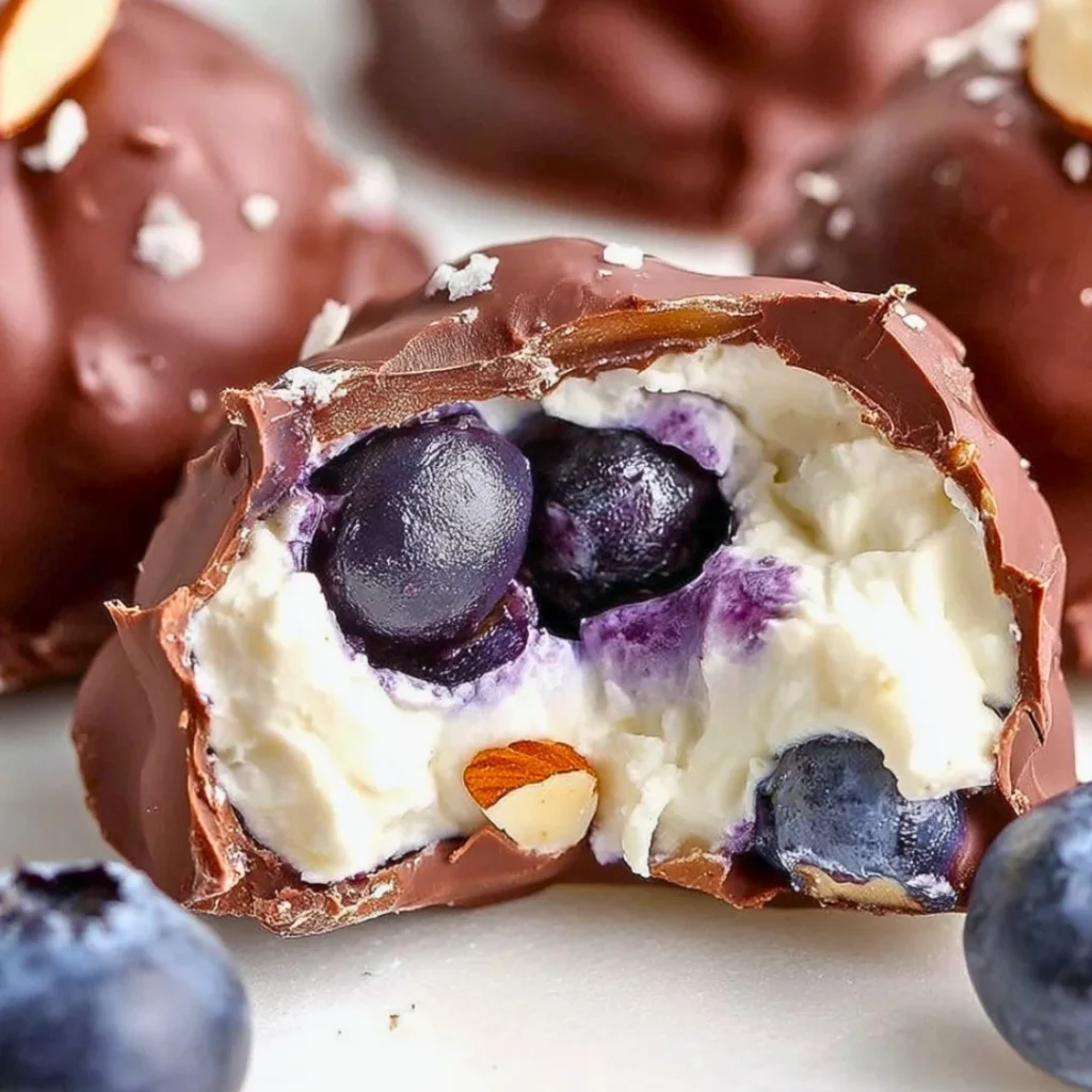 Healthy frozen blueberry yogurt clusters served in a bowl