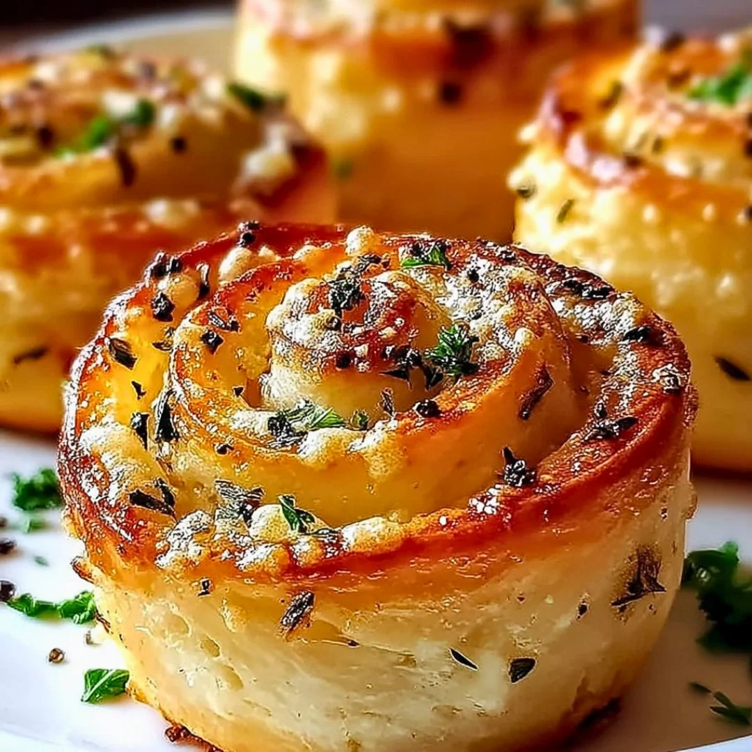Freshly baked Herb Garlic Rolls with a swirl of herbs and garlic