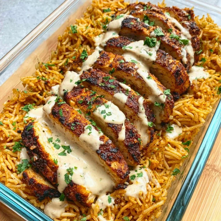 High Protein Creamy Cajun Chicken and Rice dish garnished with herbs