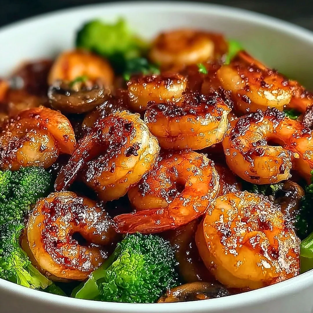 High-protein honey garlic shrimp served on a plate with vegetables
