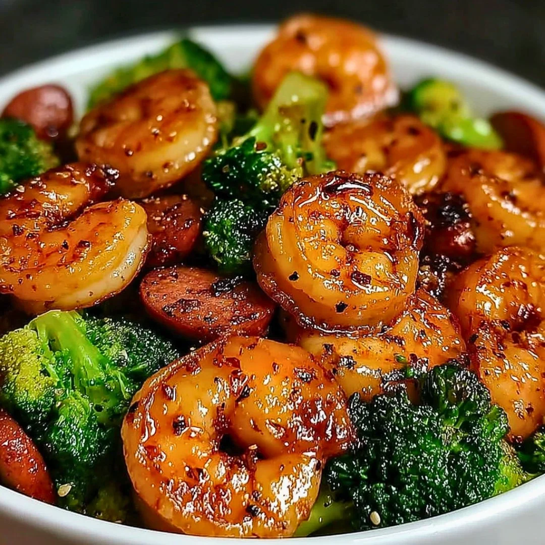 High-protein honey garlic shrimp dish garnished with fresh herbs