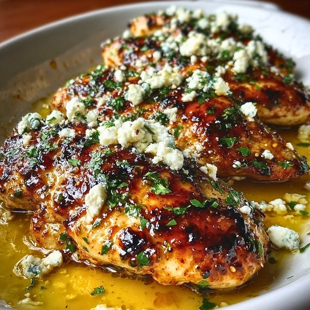 Delicious Hot Honey Feta Chicken with feta cheese and a spicy honey glaze