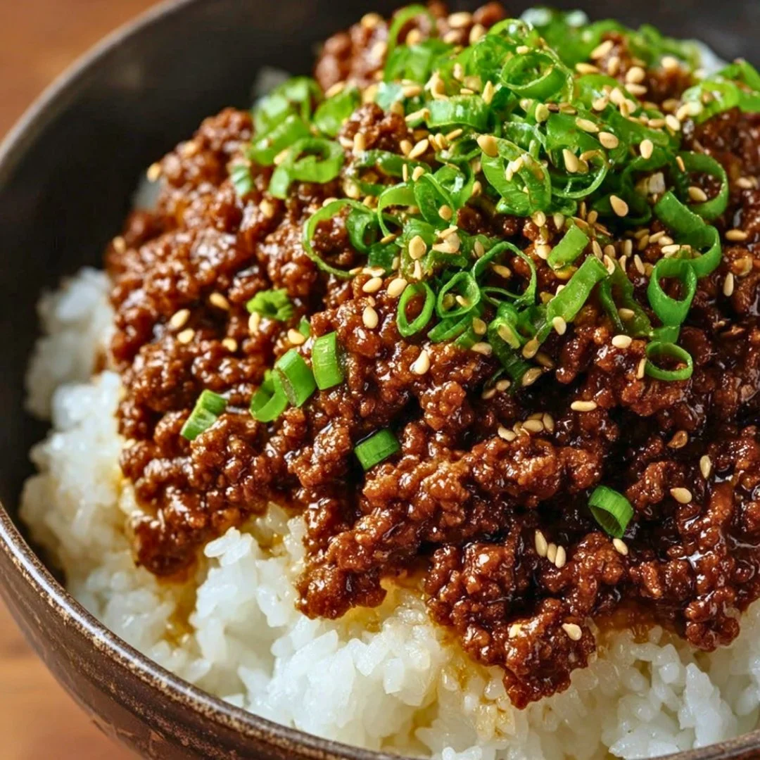 Korean Ground Beef Bowl served with rice and vegetables