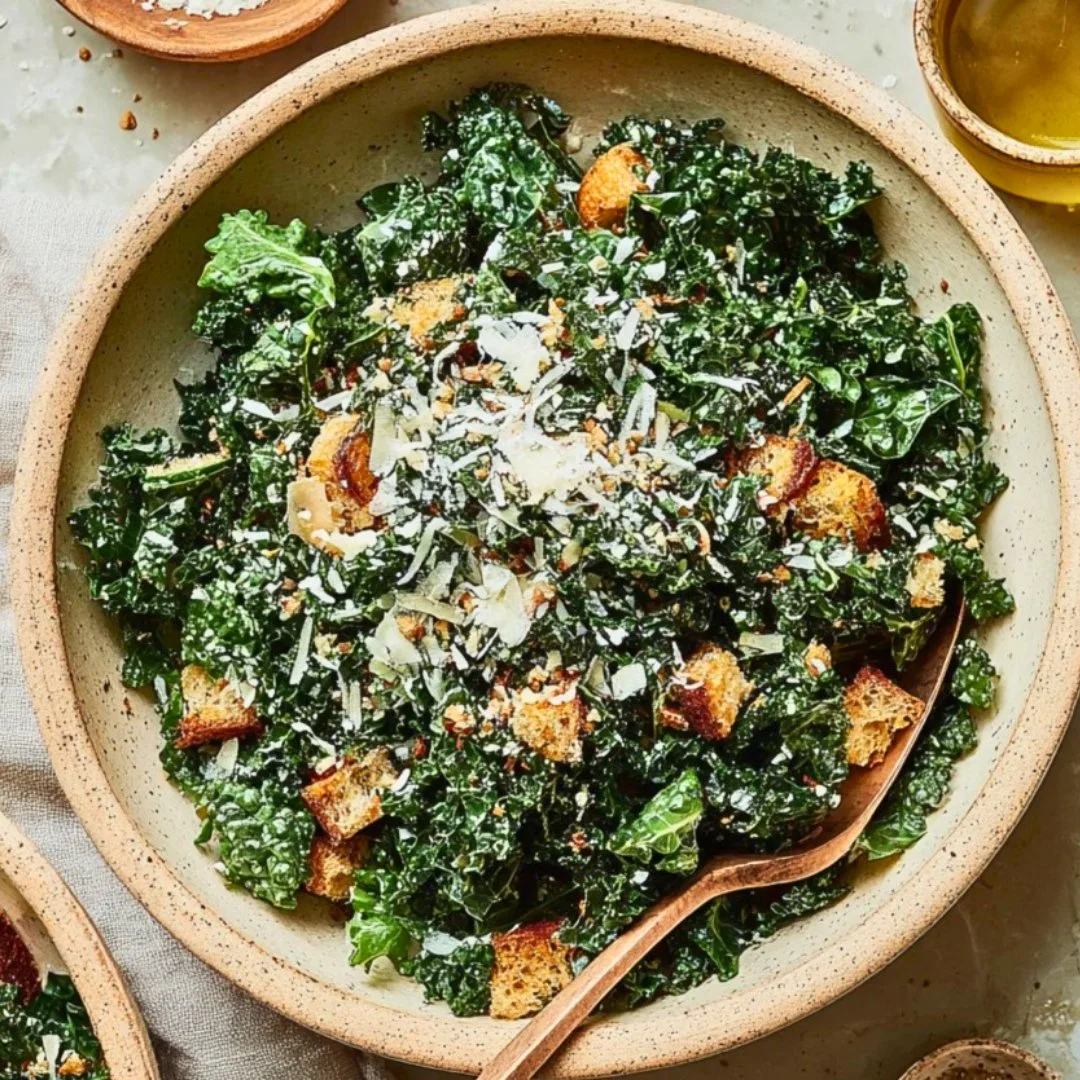 Fresh and vibrant Lemon Parm Kale Salad with lemon dressing and parmesan shavings.