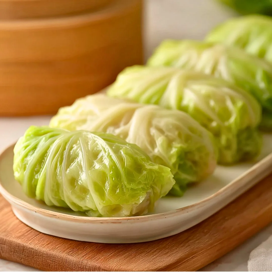 Low-carb ground turkey cabbage dumplings on a plate