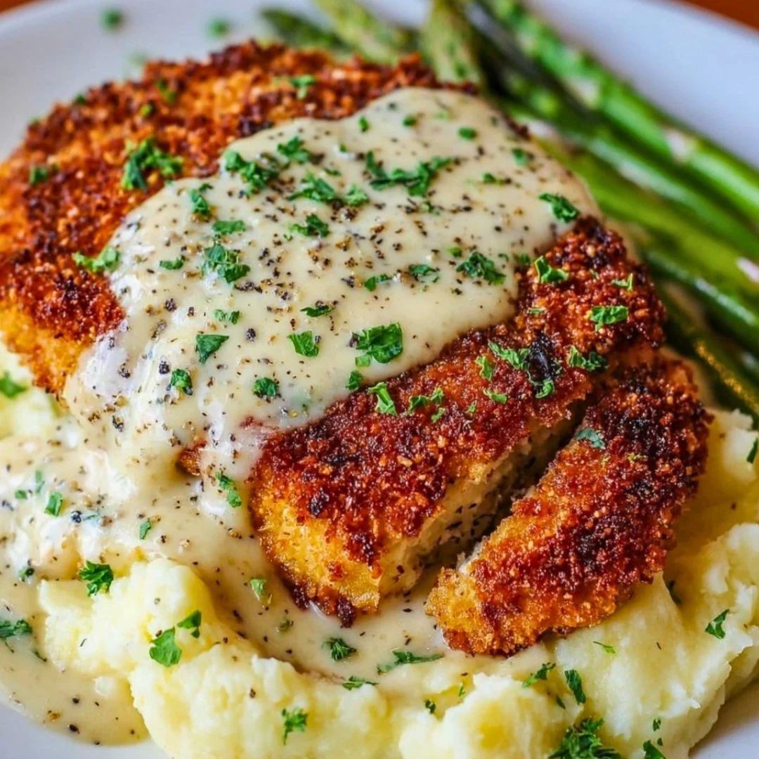 Delicious Parmesan Crusted Chicken served with creamy garlic sauce for family dinner