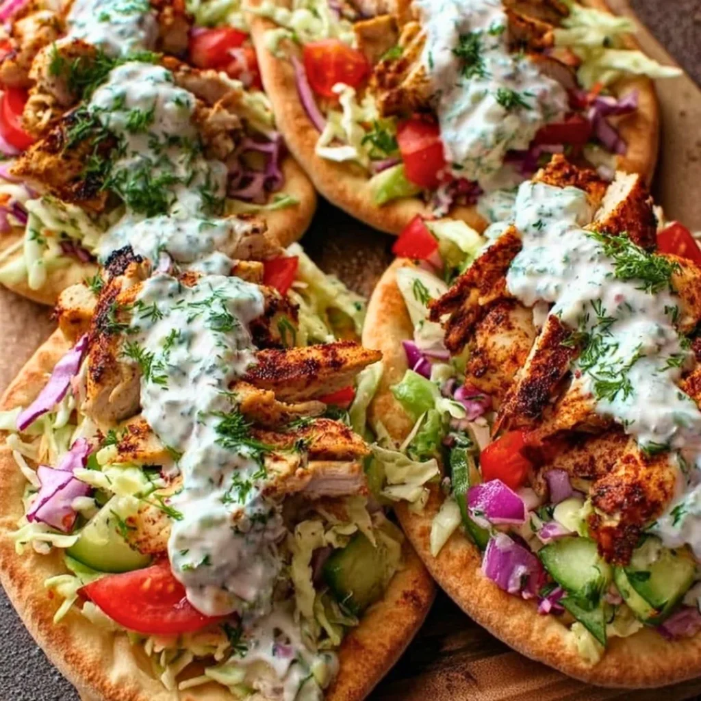 Sheet Pan Chicken Pitas with Fresh Herb Ranch Slaw served on a plate