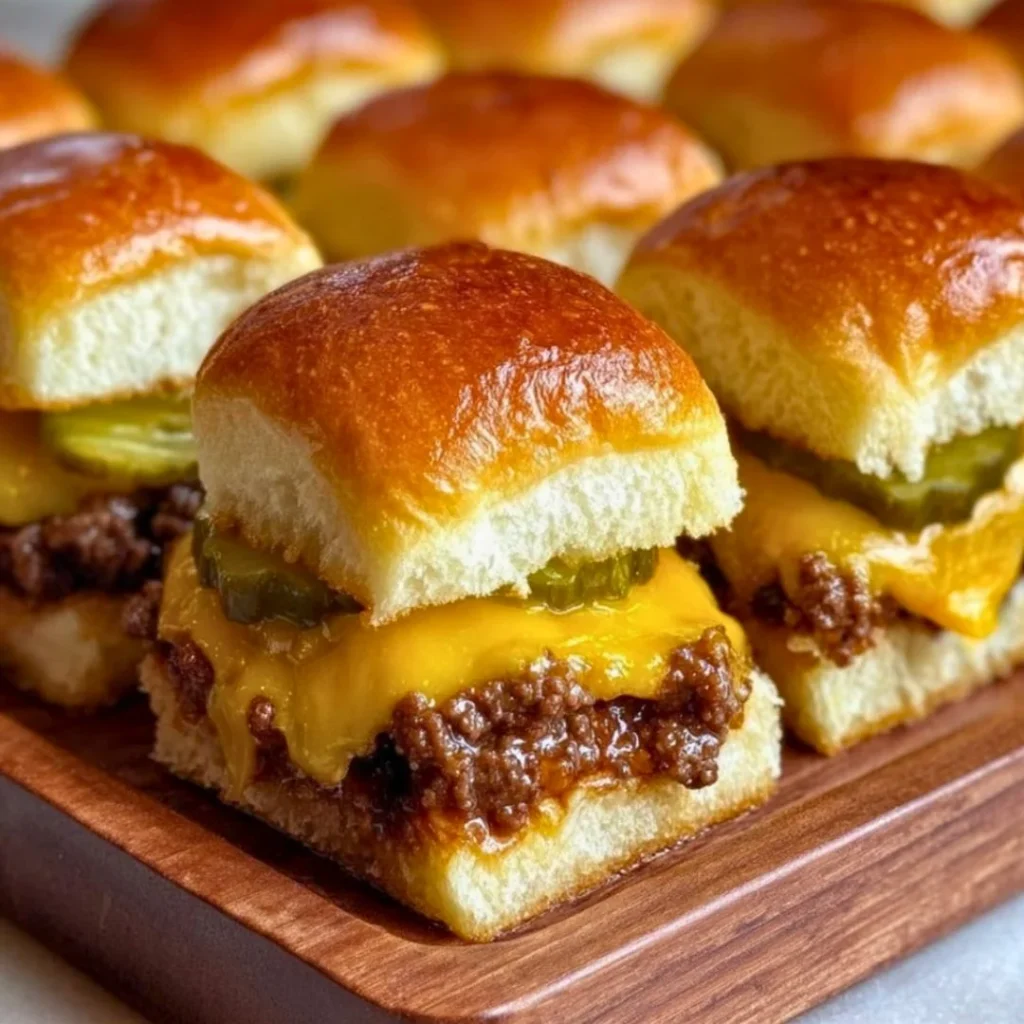 Delicious sheetpan burger sliders served on a platter for a party