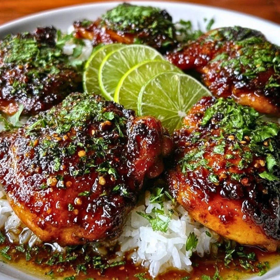 Delicious Honey Lime Chicken served with fresh herbs and lime slices