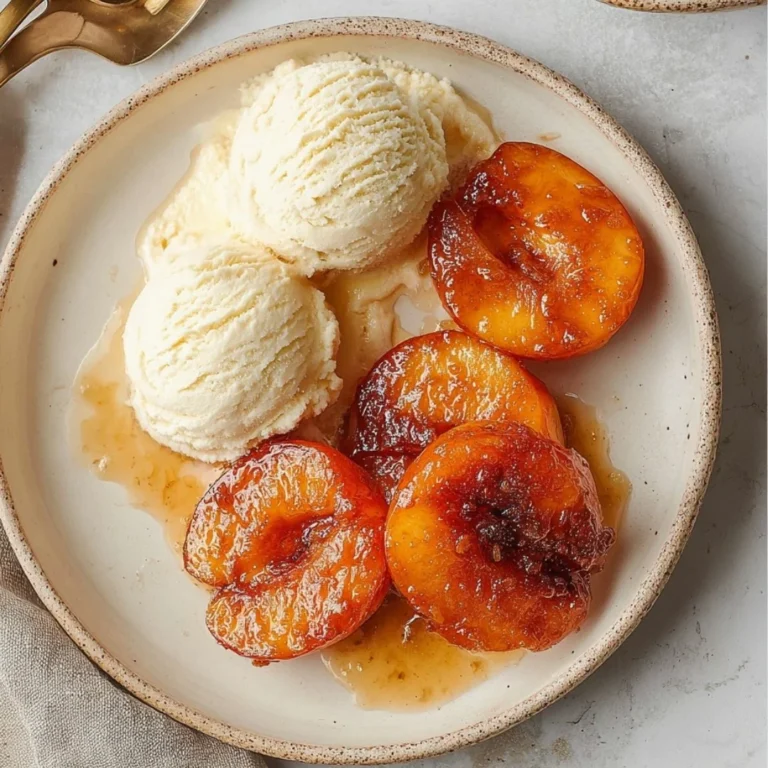 Delicious air fryer peaches cooked to perfection with a golden caramelized topping.