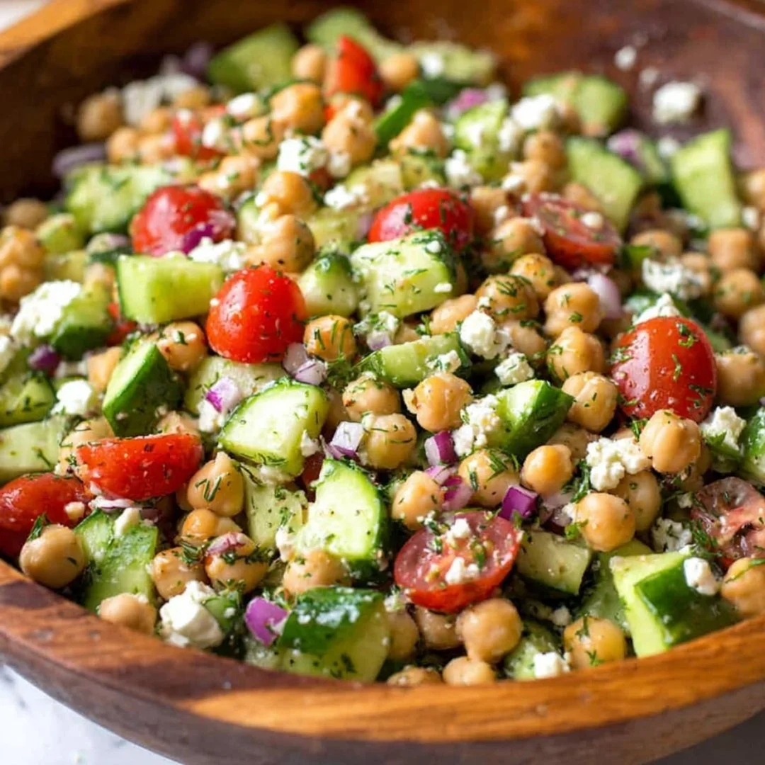 Chickpea Cucumber Salad with fresh vegetables in a bowl