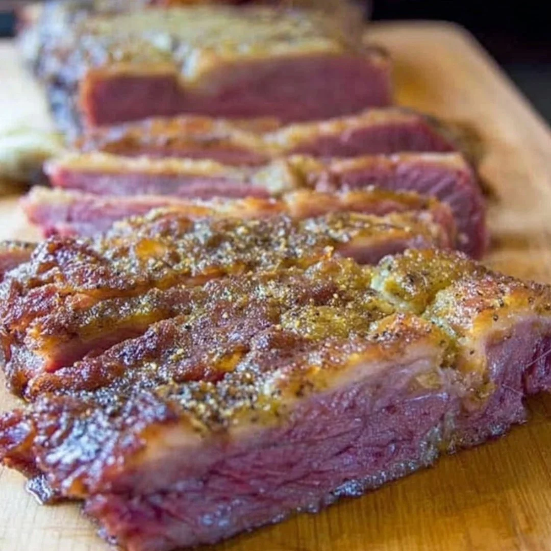 Crispy slow cooker corned beef served on a plate with vegetables