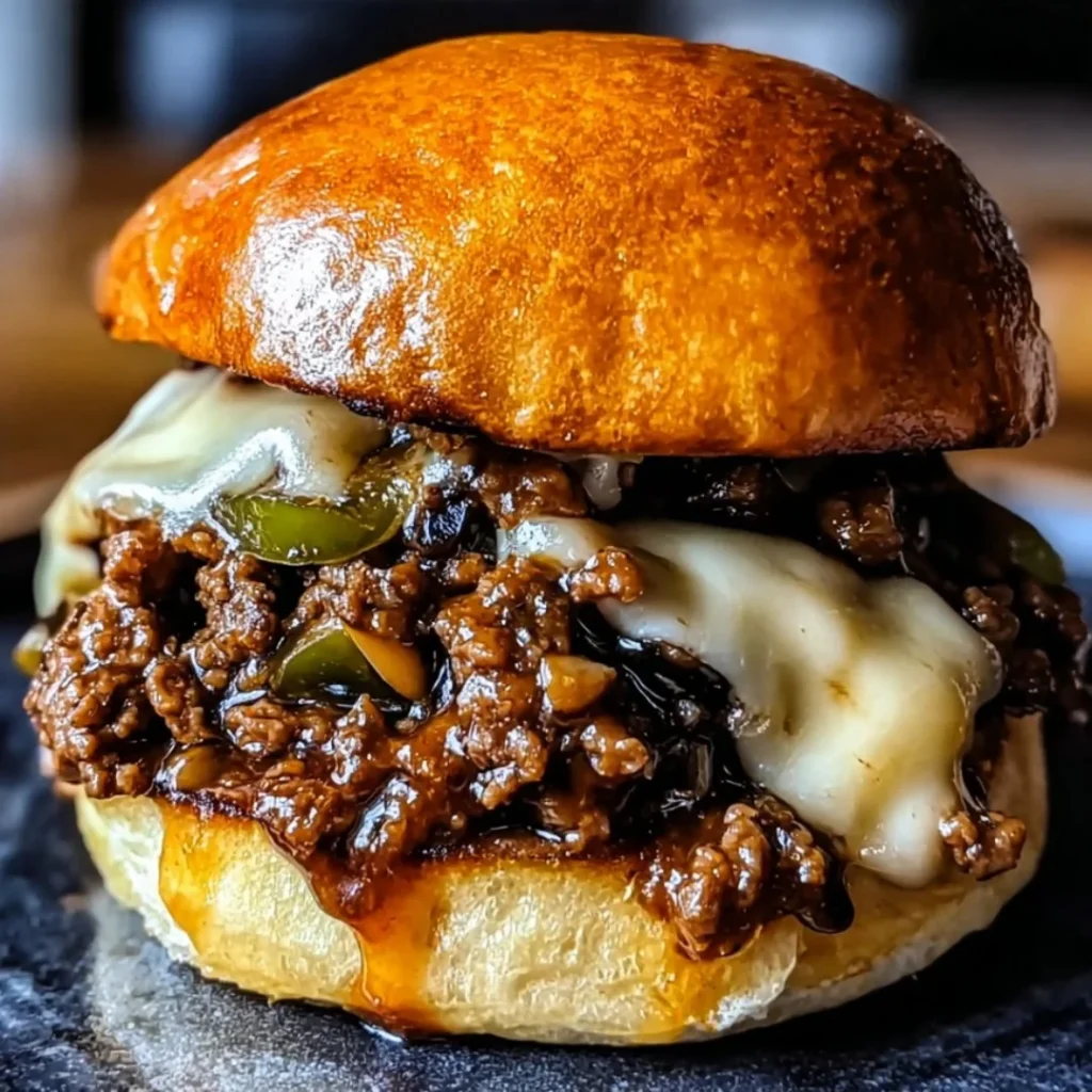 Gordon Ramsay's Philly Cheesesteak Sloppy Joes served on a plate