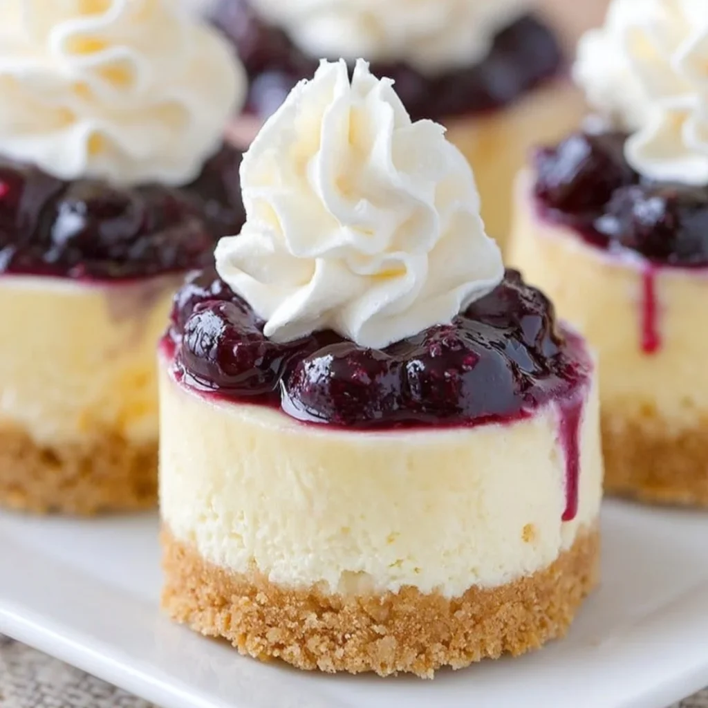 Healthy mini lemon blueberry cheesecakes on a dessert plate