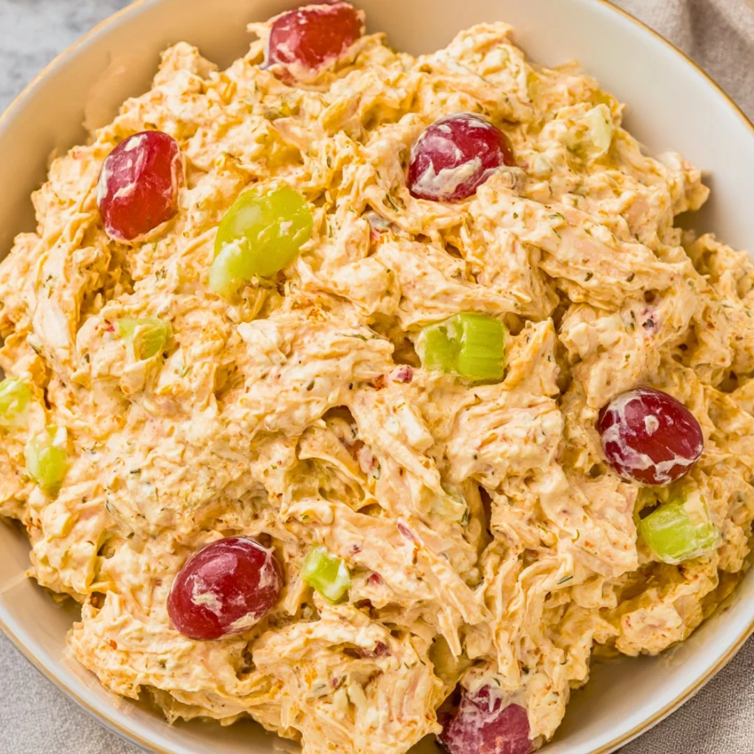 High protein cottage cheese chicken salad served in a bowl with fresh ingredients