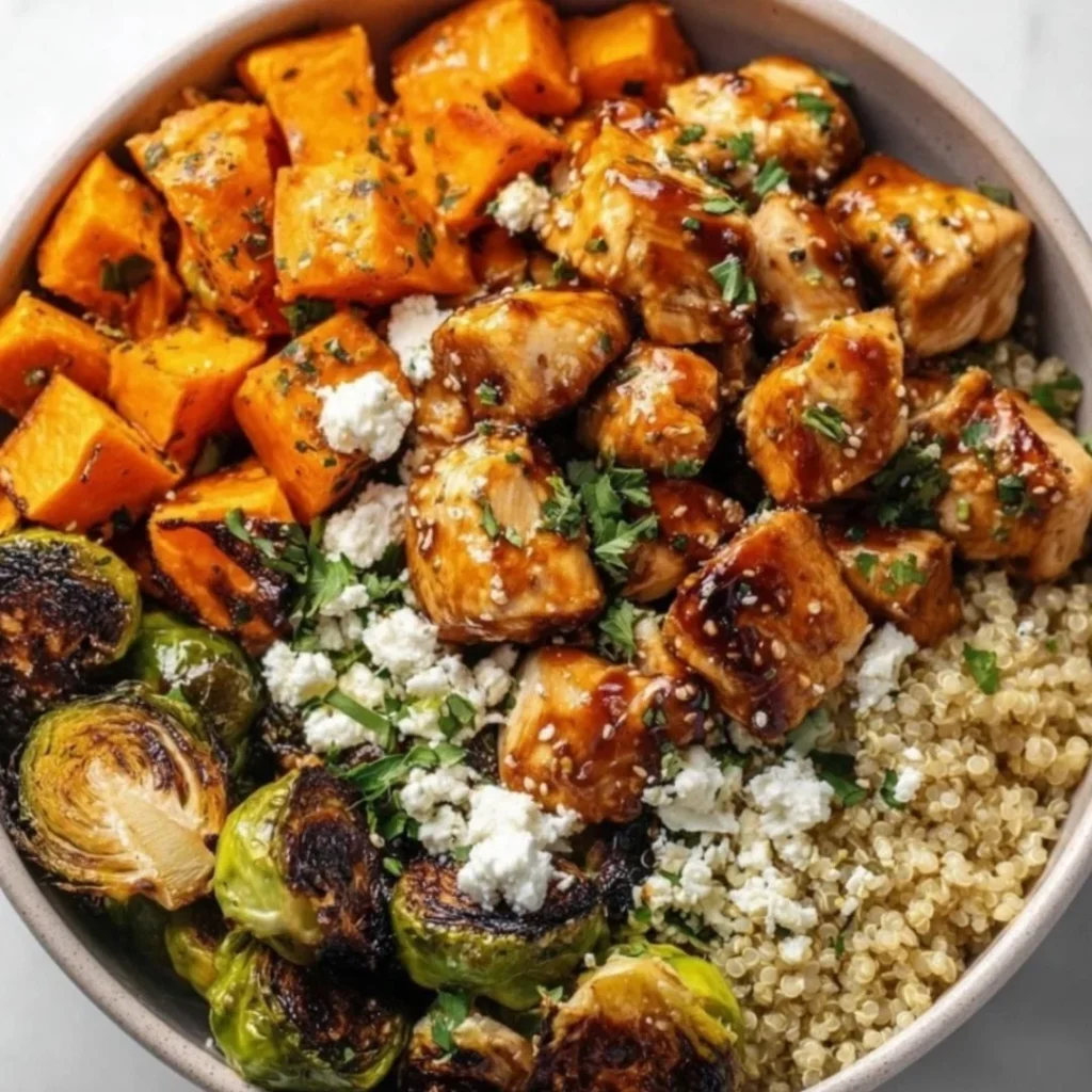 Hot Honey Chicken Bowl with honey glazed chicken and rice