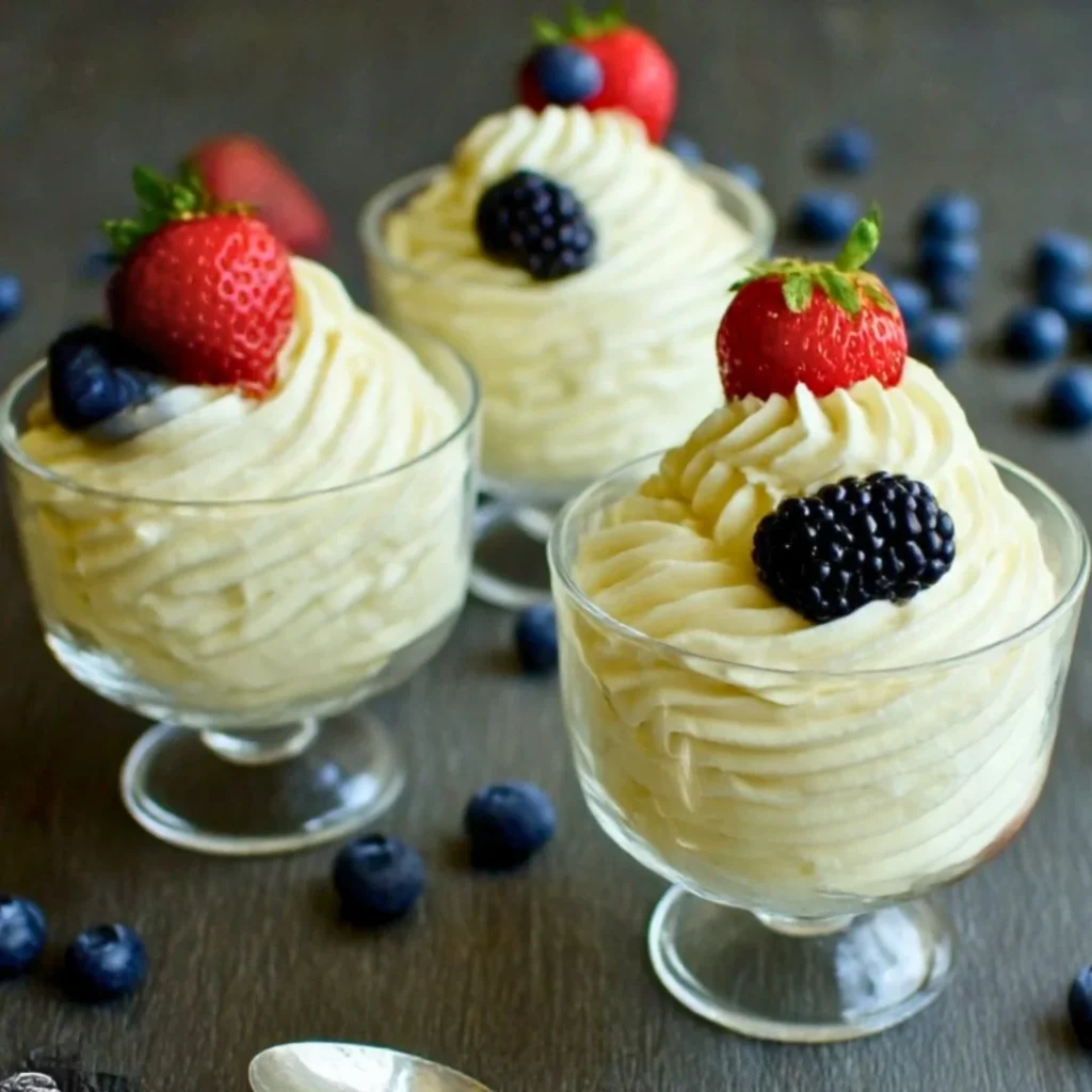 Delicious Keto Cheesecake Fluff topped with fresh berries