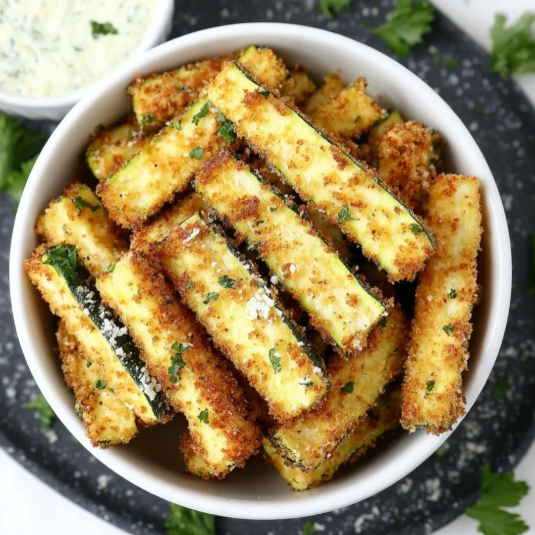 Bowl of crispy low calorie air fryer zucchini fries