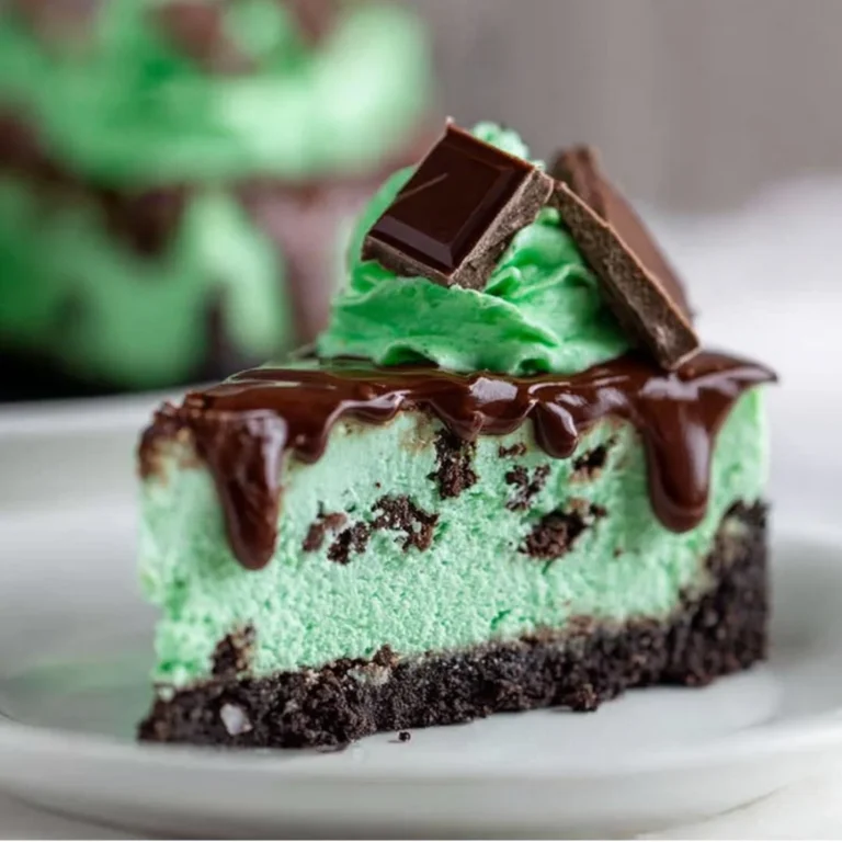 Delicious Mint Chocolate Cheesecake with mint garnish on a serving plate