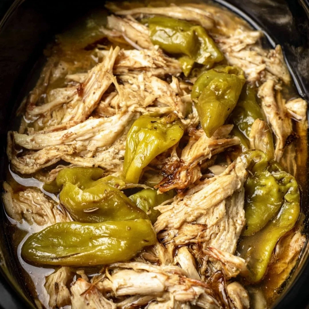 Delicious plate of Mississippi Chicken garnished with herbs and served with sides.