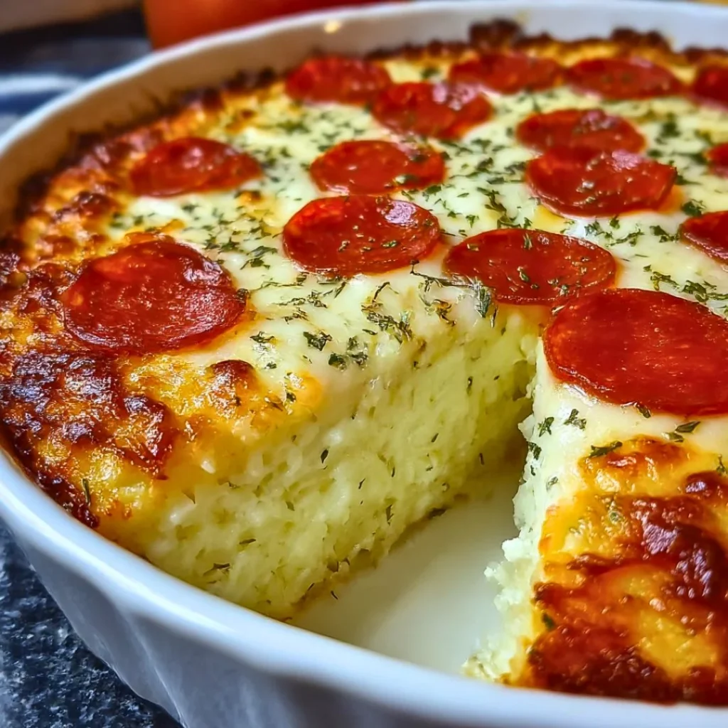 Pizza Style Cottage Cheese Bake with fresh toppings and cheese