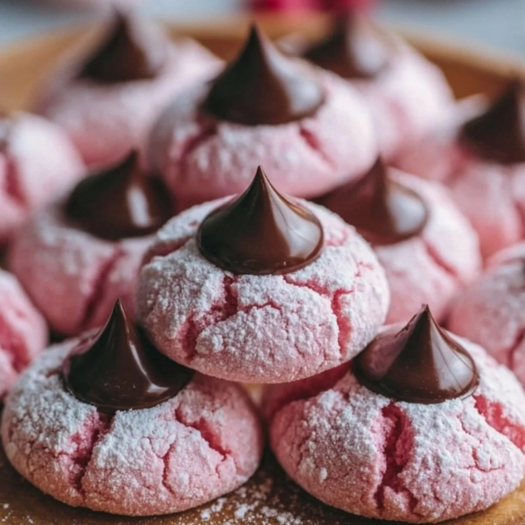 Delicious Strawberry Kiss Cookies topped with fresh strawberries.
