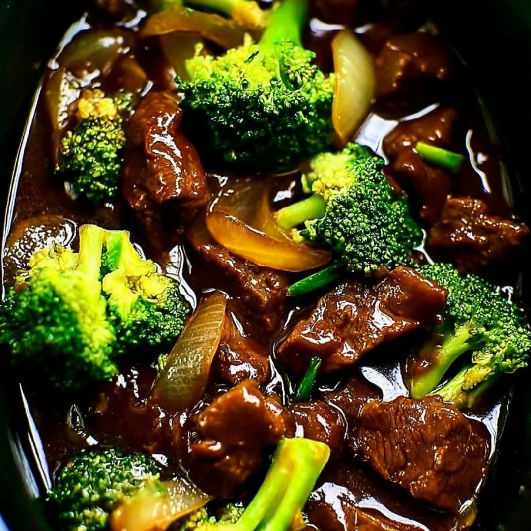 Tender crock pot beef and broccoli served in a bowl