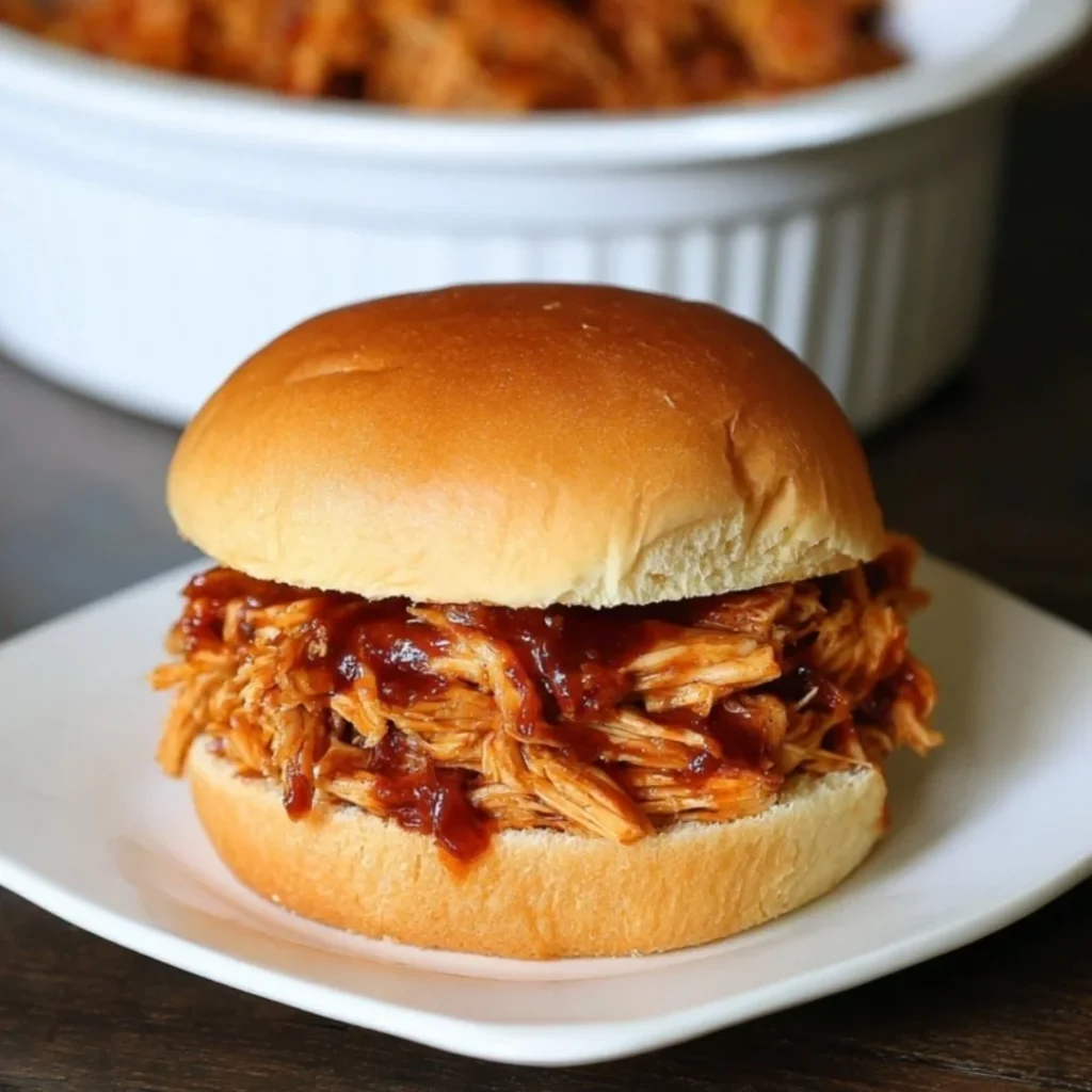Delicious pulled BBQ chicken made in a Crockpot for effortless cooking.