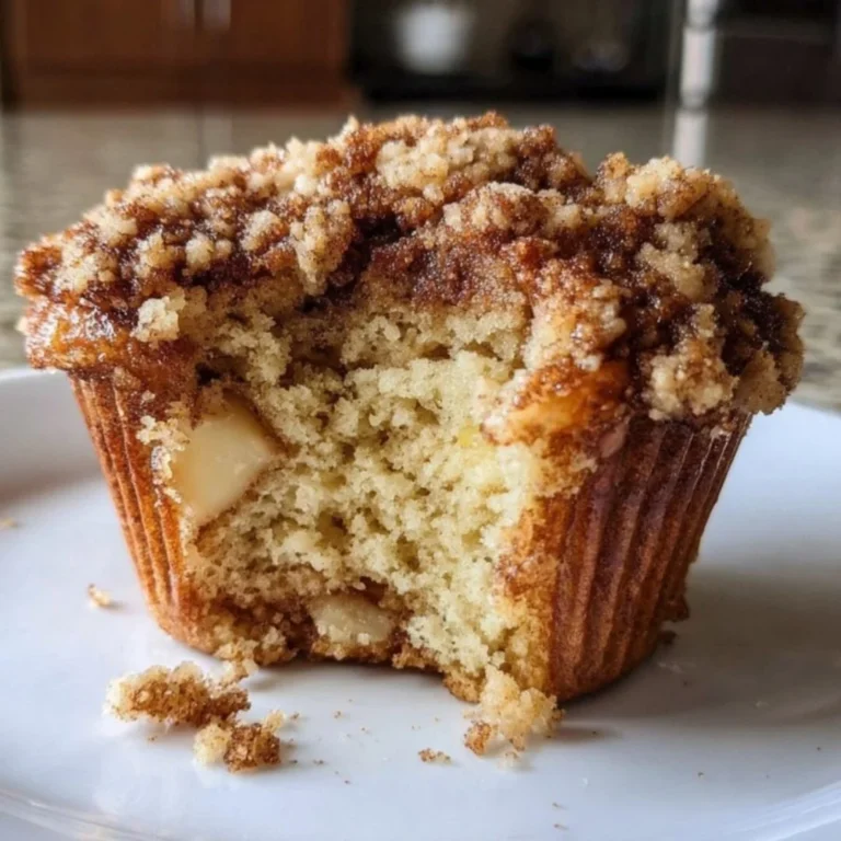 Freshly baked apple cinnamon muffins with streusel topping on a wooden table