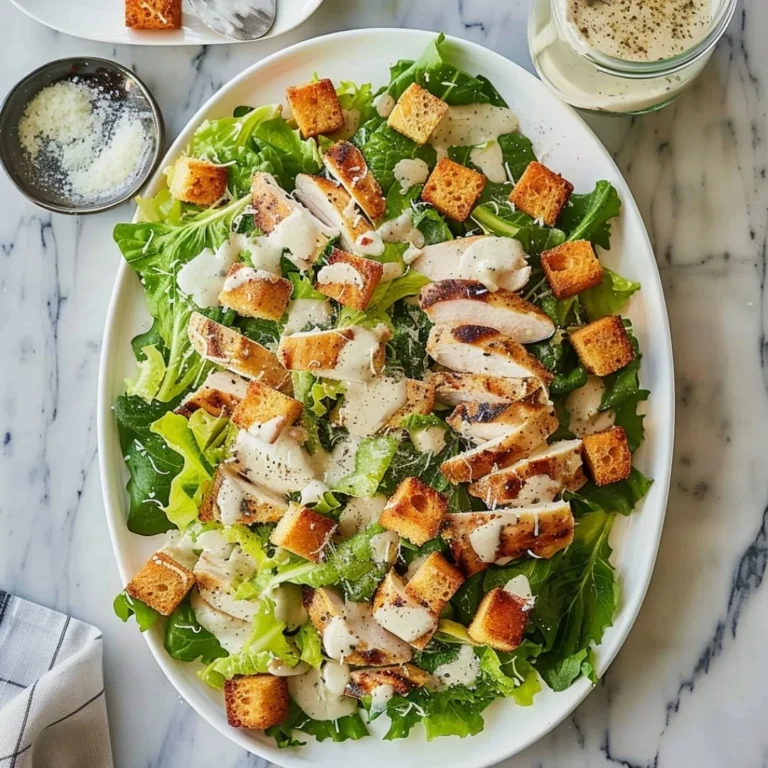 Delicious Chicken Caesar Salad with grilled chicken, romaine lettuce, and parmesan cheese