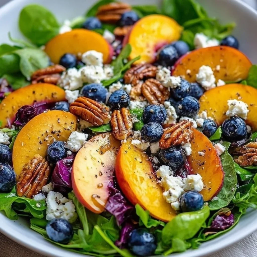 Delicious Blueberry Peach Feta Salad with fresh ingredients and vibrant colors