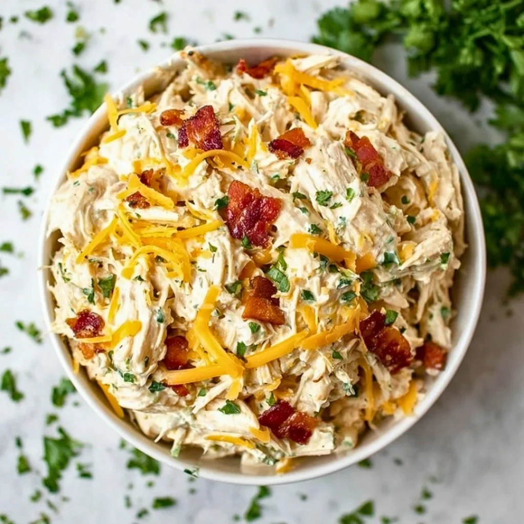 Delicious carnivore chicken salad served in a bowl with fresh ingredients.
