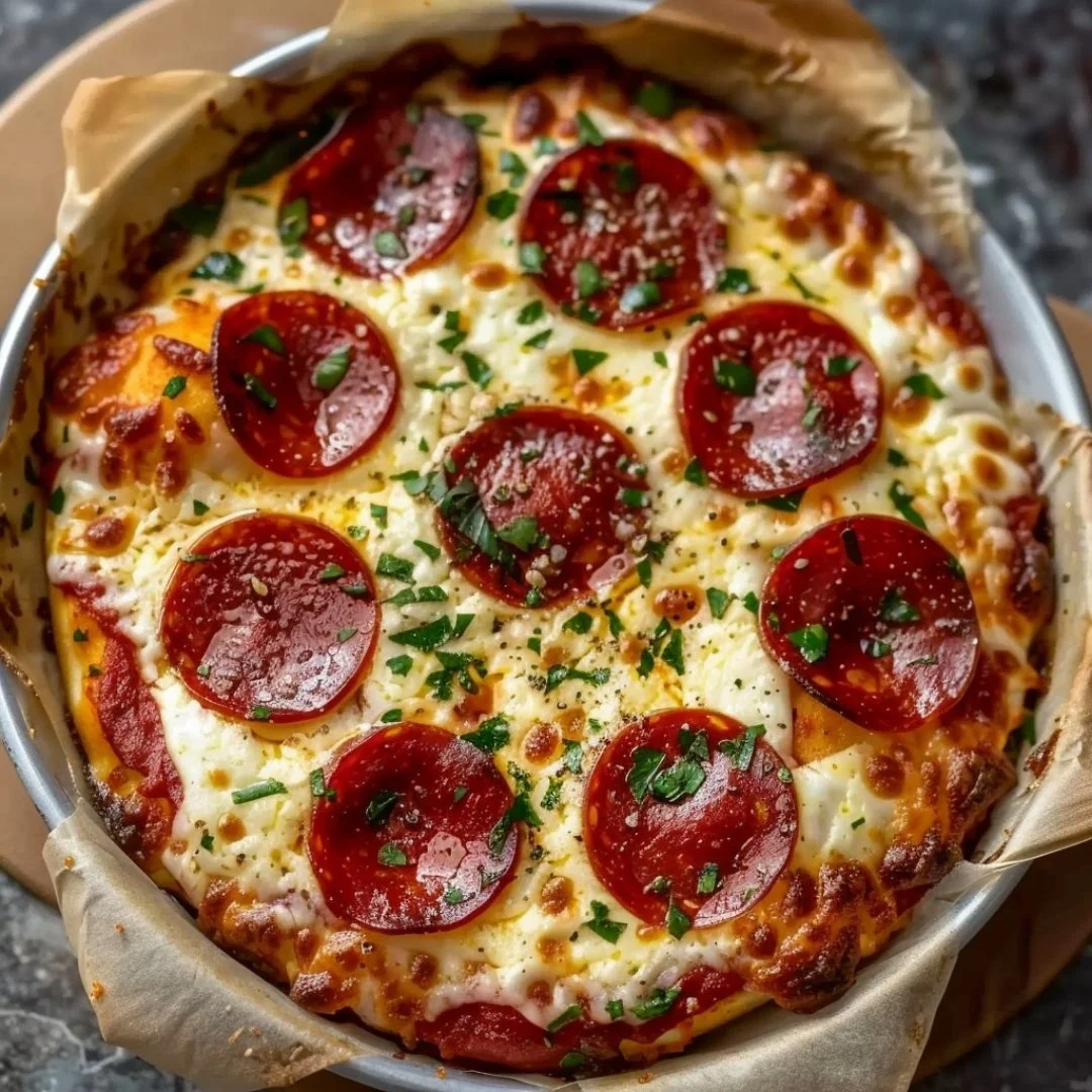 A nutritious cottage cheese pizza bowl topped with vegetables and herbs