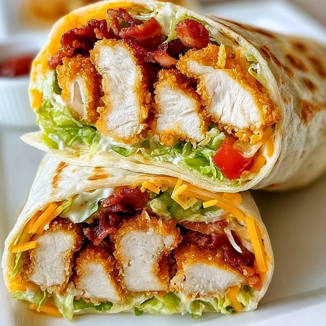 Crispy Chicken Bacon Ranch Wrap on a plate with fresh ingredients