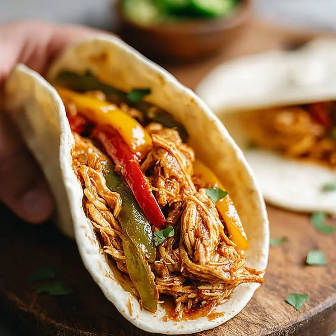Delicious easy crockpot chicken fajitas served with toppings