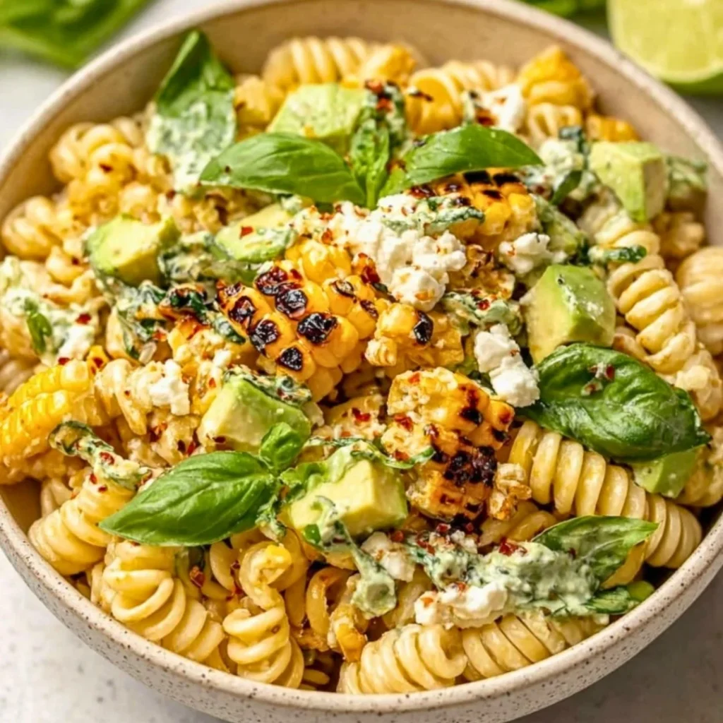 Delicious Juicy Street Corn Pasta Salad with fresh ingredients
