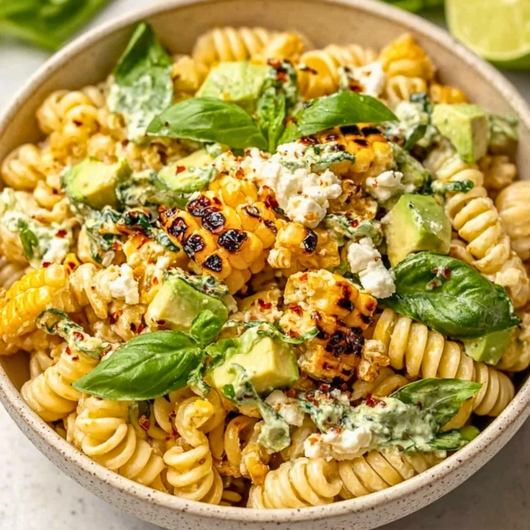 Delicious Juicy Street Corn Pasta Salad with fresh ingredients