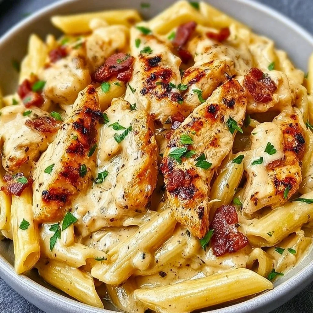 Delicious Marry Me Chicken Pasta garnished with herbs in a creamy sauce