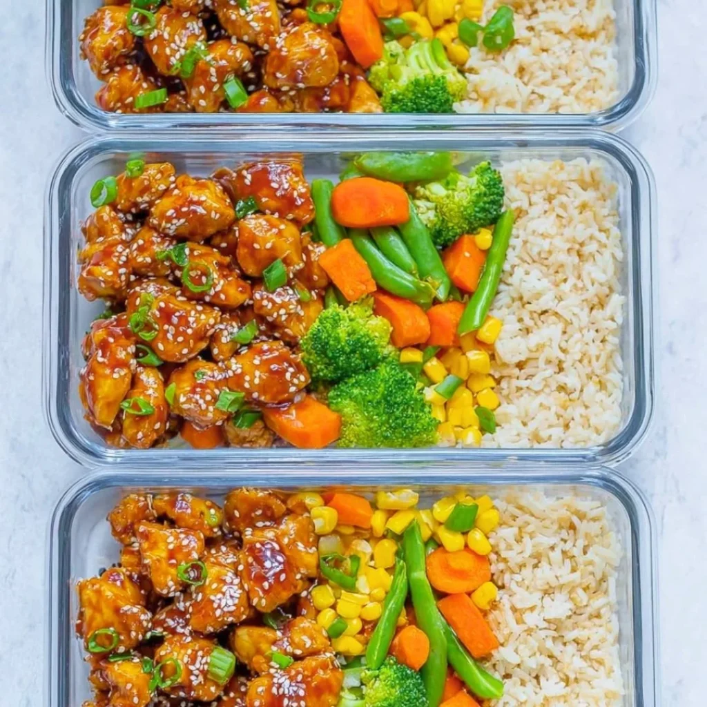 Meal Prep Teriyaki Chicken Bowls with veggies and rice