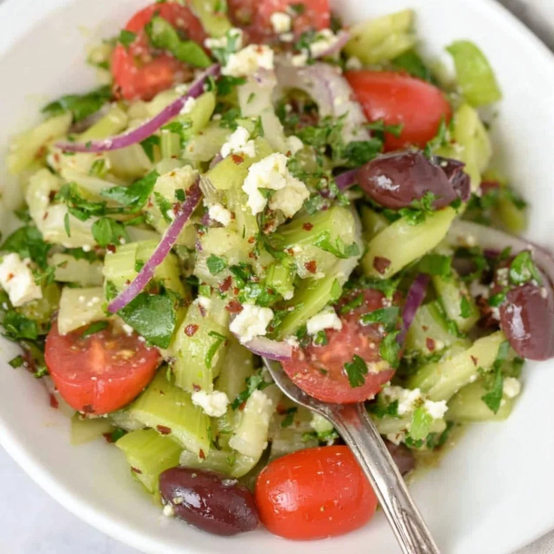 Mediterranean Celery Salad with fresh vegetables and herbs
