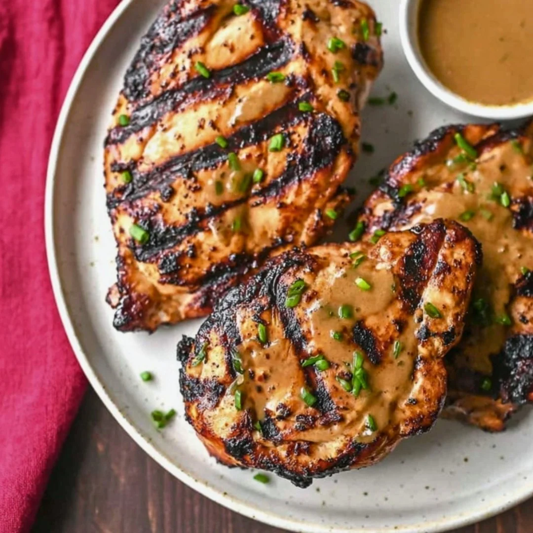 Paleo grilled honey mustard chicken served with fresh vegetables.