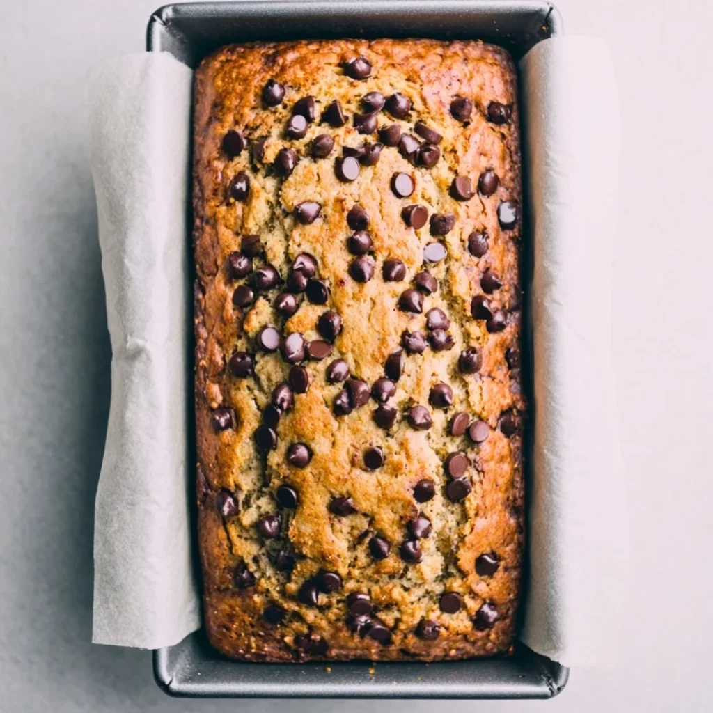 Slices of Peanut Butter Chocolate Chip Bread on a wooden cutting board
