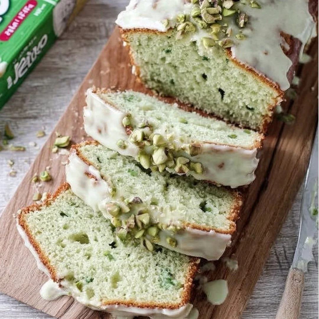 Delicious pistachio pudding bread sliced on a plate