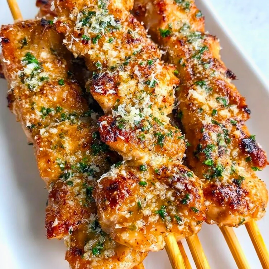 Ranch Garlic Parmesan Chicken Skewers ready to be served