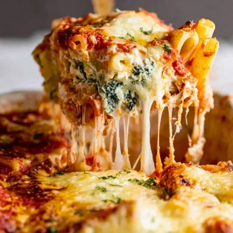 Delicious Spinach Ricotta Pasta Bake topped with cheese and fresh herbs