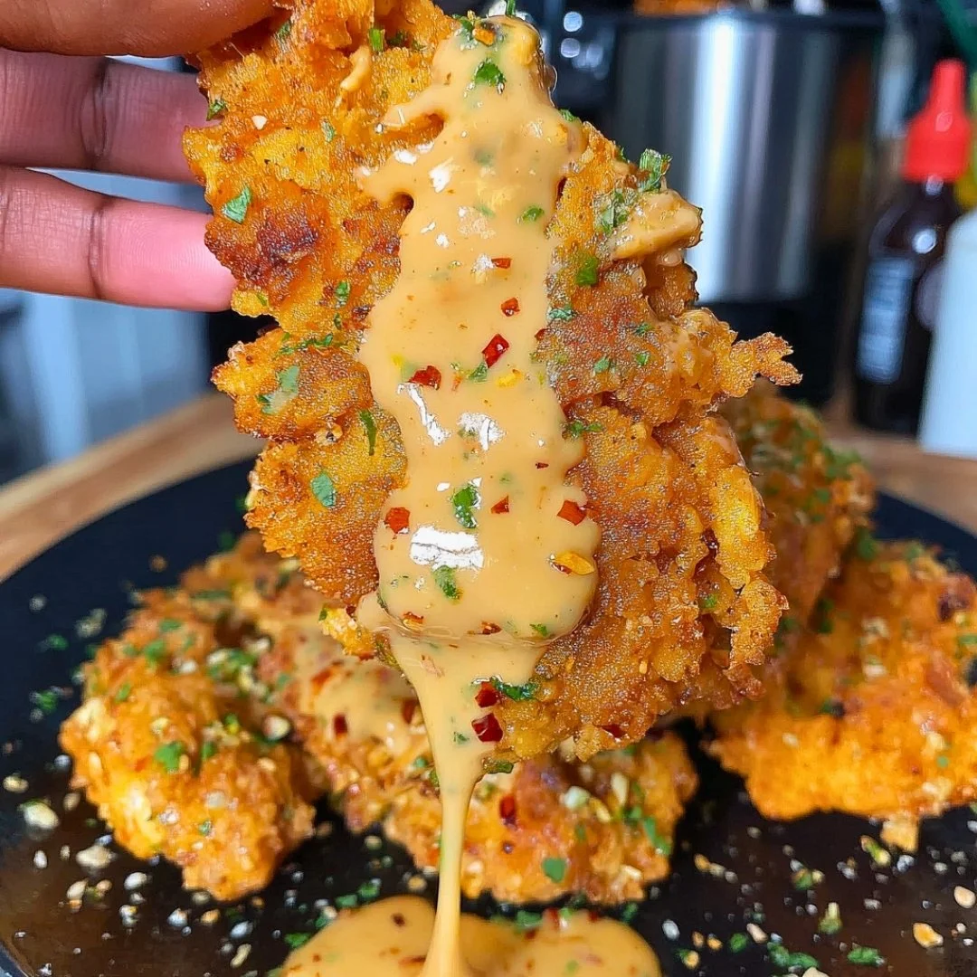 Delicious whipped hot honey chicken tenders served with dipping sauce