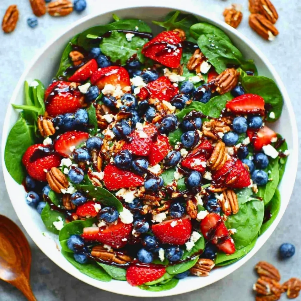 Fresh strawberry spinach salad with vibrant greens and strawberries