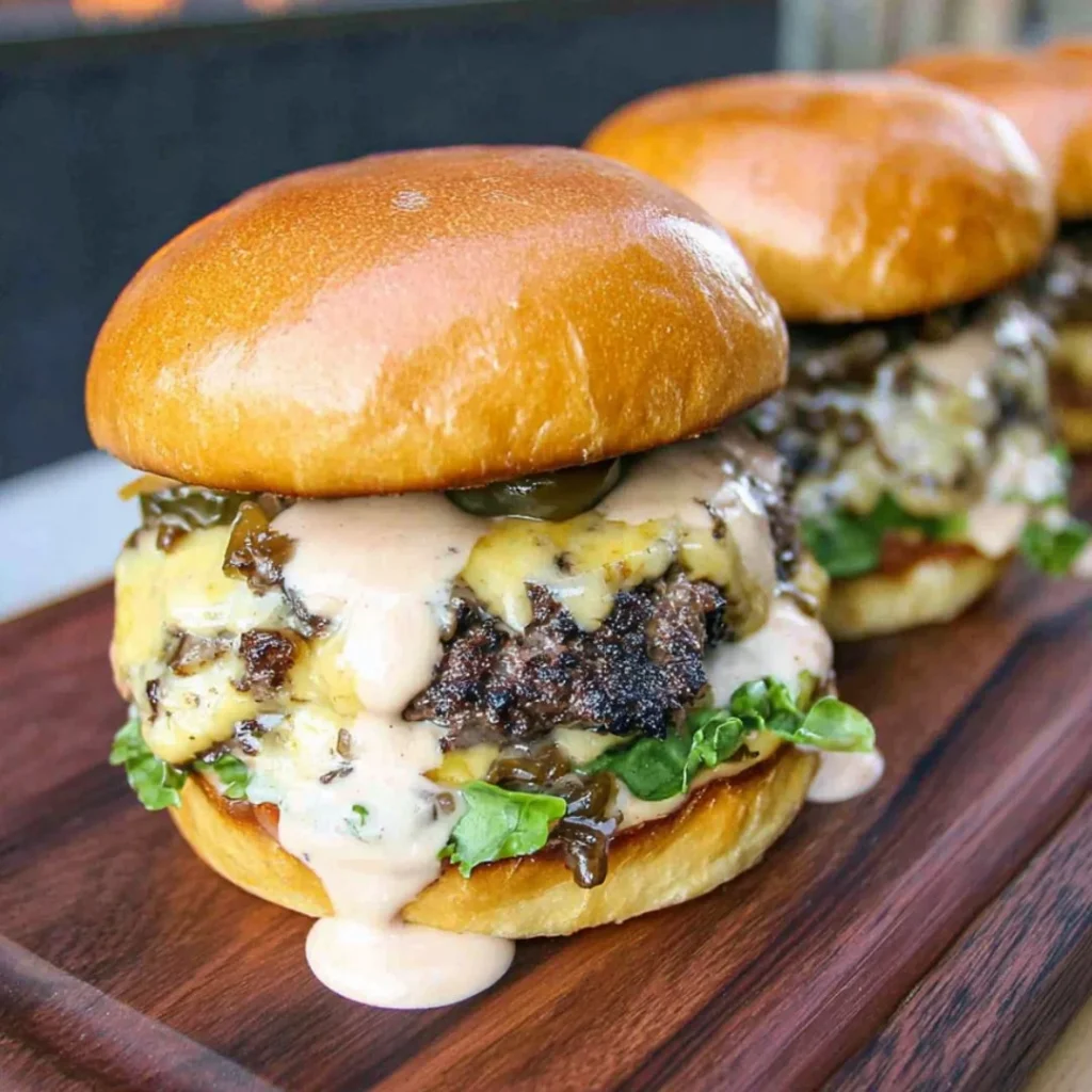 Delicious Animal Style Burger with melted cheese and flavorful toppings